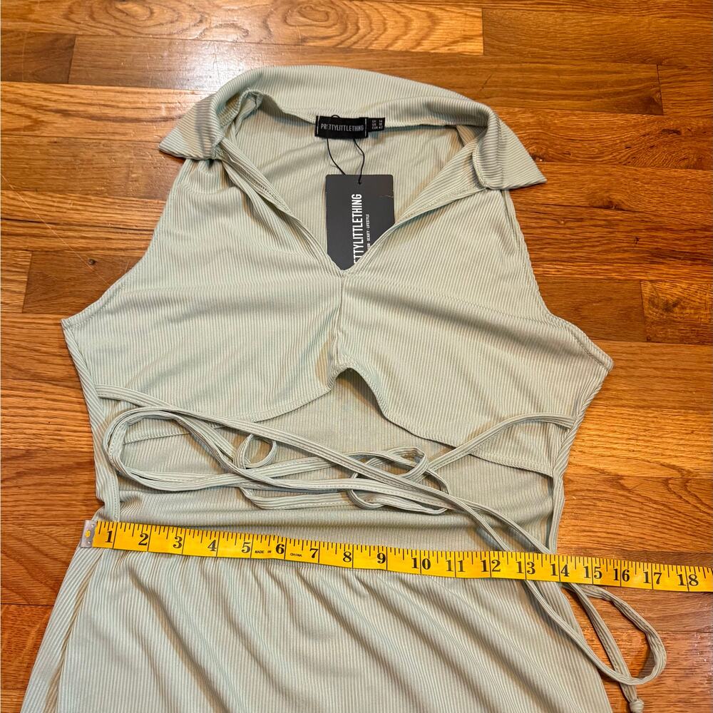 Pretty Little Thing Womens 10 Green Ribbed Sleeveless Cut out Bodycon Dress New - Picture 4 of 9